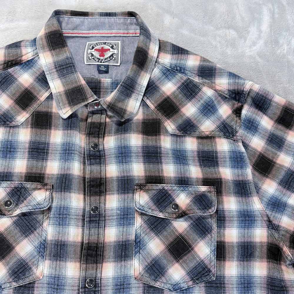 Desert Son Flag &‎ Anthem Plaid Pearl Snap Western Shirt Mens XL Short Sleeve